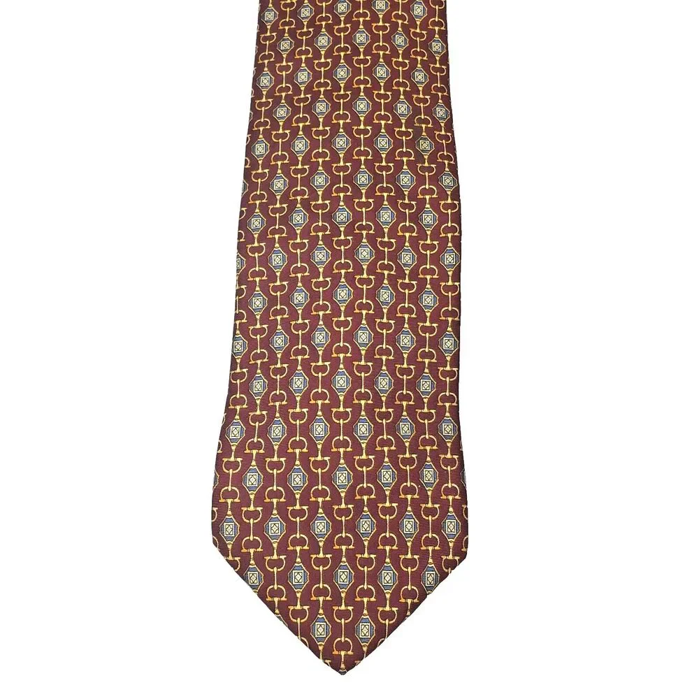 Vintage Paolo Gucci 100% Silk Neck Tie Mens Red Chain Link Hand Made in Italy 80